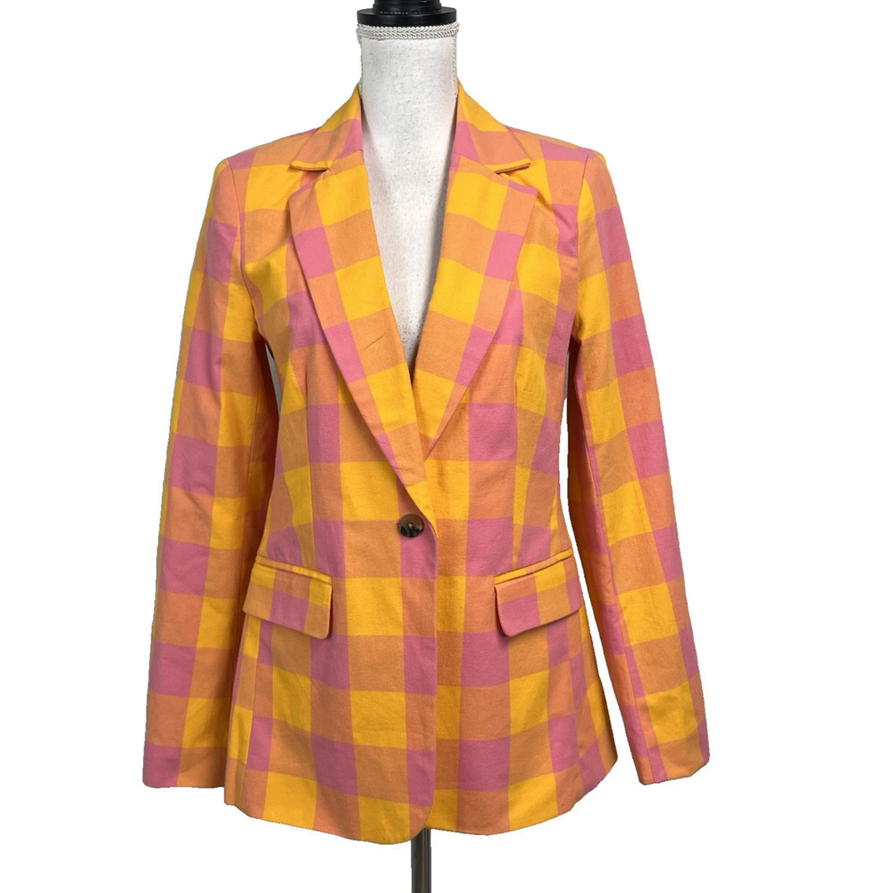 Free Assembly Blazer Jacket size Small Pink Yellow Orange Black Stretch Career
